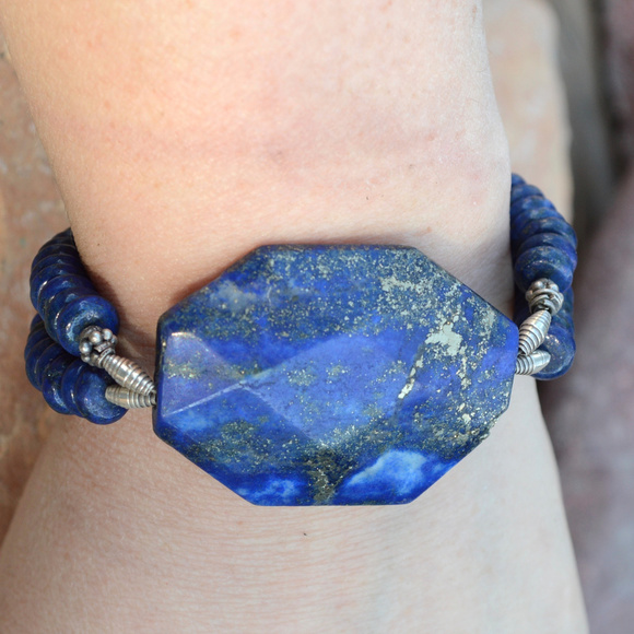 Conceptual Subculture Jewelry - Blue Lapis Lazuli Sterling Silver 925 Bracelet